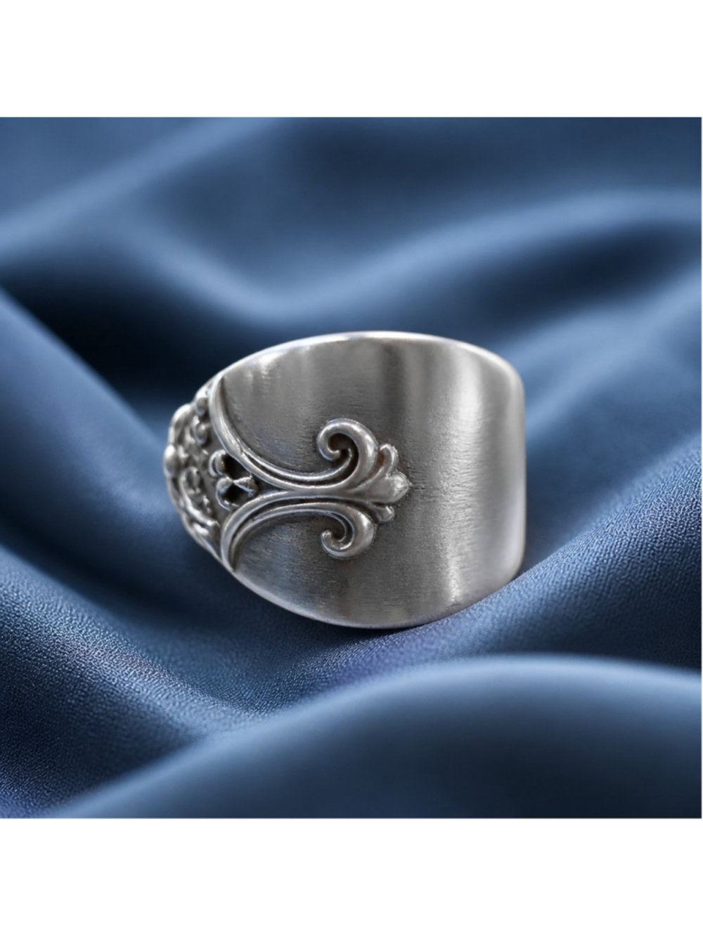 Vintage Silver Plated Spoon Ring Floral Design Statement Unique Band. Size 6.5